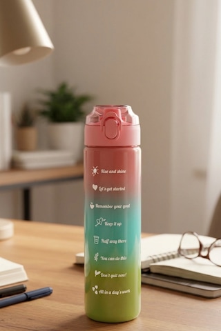 Renkli Cam Motivasyon Matarası 550 Ml Pembe