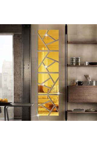 Geometrik Desenli Pleksi Ayna 30x30cm 4 Adet - Gold Gold