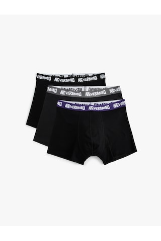 Koton 3'lü Boxer Seti Oversize Slogan Baskılı Pamuklu Siyah 5slm90012mk