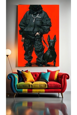 Köpekli Adam Ev Duvar Salon Güzellik Salonu Ofis Dükkan Dekarasyon Kanvas Tablo