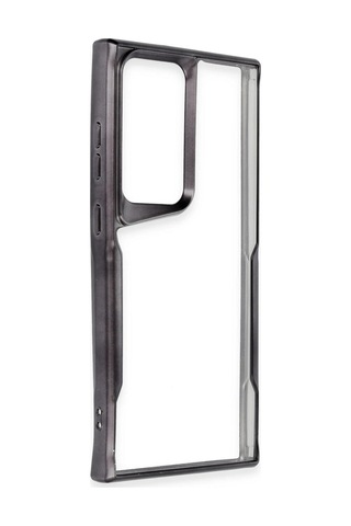 Samsung Galaxy Uyumlu  S25 Ultra Kılıf Metal Çerçeve Görünümlü Kırılmaz Boyi Kapak Siyah