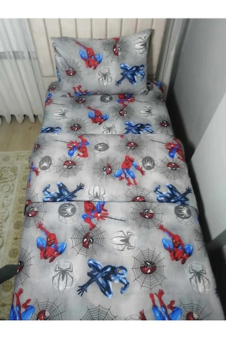 Tek Kişilik Lastikli Fitted Çarşaf Takımı Örümcek Gri Gri