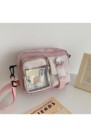 Japon Harajuku Kolej Tarzı Sevimli Kız Öğrenci Haberci Çantası Kadın Kampüs Moda Çantası Pink Pembe