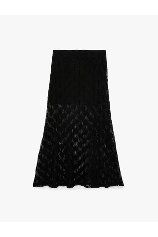 Koton Yarım Astarlı Slim Fit Midi Dantel Etek Siyah 6sak10007ek Siyah