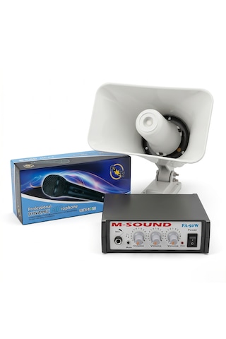 Audıox Ps-50 Pazarcı Ses Sistemi Seti 12 Volt 50 Watt Pazarcı Amfisi Horn Hoparlör Dinamik El Mikrofonu