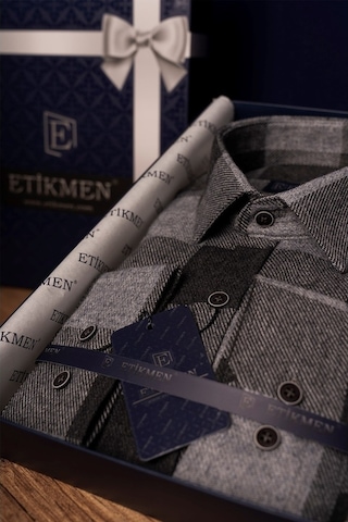 Damalı Slimfit Siyah Gri Oduncu Erkek Gömlek Siyah