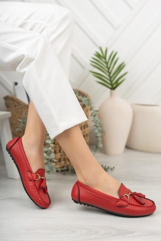 Khayt Tassel Casual Günlük Kadın Babet Ayakkabı Kırmızı