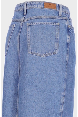 Açık Mavi Yüksek Bel Patı Düğmeli Ön Ve Arka Yırtmaçlı Jean Etek C 4532-035 Açık Mavi