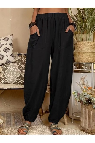 Valensdesign Kadın Yüksek Bel Cep Detaylı Pantolon Siyah