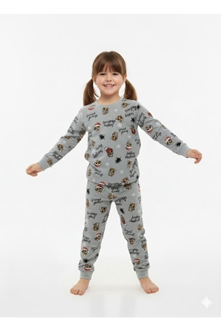 Kız Çocuk Hayvan Desenli Ve Kış Desenli 2'li Pijama Takımı Çok Renkli
