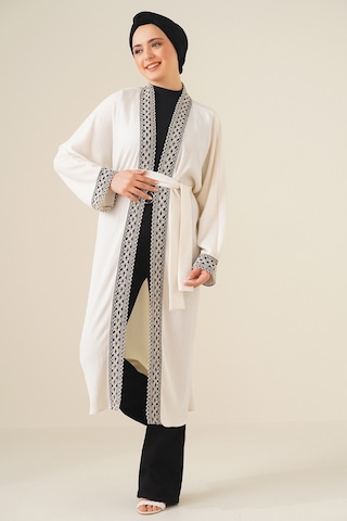 Bigdart 5865 Nakışlı Örme Uzun Kimono - Beyaz 5865bgd19-005-12120 001