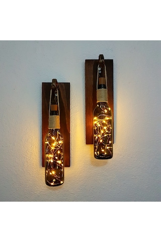 Retro Yeşil Şişeli Led Ilı. Ceviz Aplik. 2 Li Set Yeşil