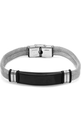 Silver-siyah Hasır Hafif Kordonlu Çelik Bileklik 22 Cm Gümüş - Siyah