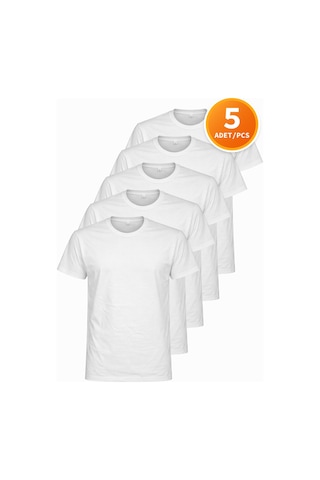 Hanclo Erkek Siyah Tişört 5 Li Paket Basic Pamuk Bisiklet Yaka Kısa Kollu T-shirt Beyaz