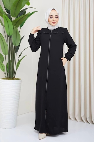 Göğüs Taş Detaylı Ferace Siyah