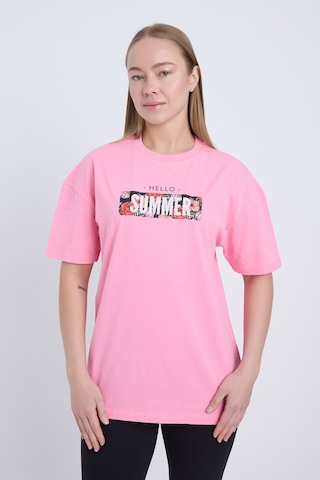 Velvoria Oversize Kadın Hello Summer Baskılı Pembe Renk T-shirt