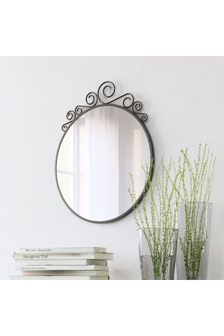 Ekne Yuvarlak Ferforje Ayna 50x60 Cm Siyah Siyah