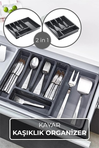 Flora Kayar Kaşıklık, Açılır Kapanır Ayarlanabilir Bıçak Kaşık Çatal Çekmece İçi Düzenleyici