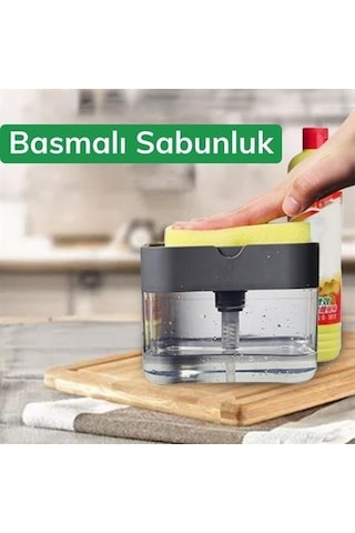 Ollevra İkisi Bir Arada Basmalı Pratik Sıvı Sabunluk Pompası Ve Bulaşık Yıkama Süngeri Haznesi Çok Renkli
