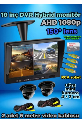 2 Adet Ahd 1080p Ultra Mini Kamera Ve 10 İnç Dvr Monitör Set 12 V