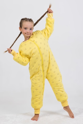 Kız Erkek Çocuk Kalın Elyaf Dolgulu Premium Kalite 2.5 Tog Desenli Uyku Tulumu Sarı - Siyah