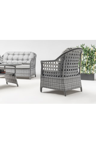 Focus Çay Seti Bahçe ve Balkon Mobilyası Takımı (2+1+1+Sehpa)-Gri Kahverengi