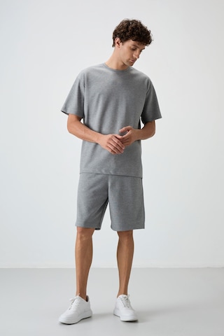 Tommy Life Gri Melanj Pamuklu Kalın Yumuşak Dokulu Oversize Fit Basic Erkek Şort Takım - 85249 GRİ MELANJ