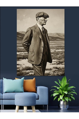 Ayakta Duran Atatürk Fotoğrafı Dekoratif Kanvas - Mdf Ahşap Tablo