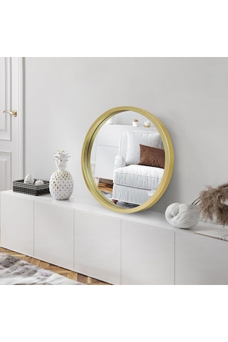 50,8 Cm Çerçeveli Yuvarlak Altın Ayna - Banyo, Yatak Odası, Antre, Oturma Odası İçin Büyük Daire Aynası - Duvar Dekoru İçin Büyük Dairesel Modern Ayna