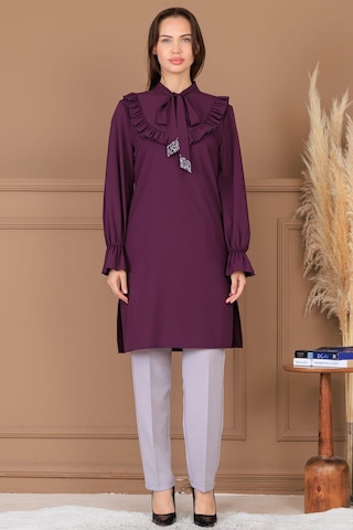 Asel Tunik Pantolon İkili Tesettür Takım Mürdüm Mürdüm