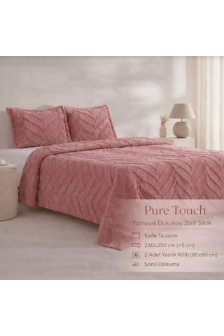 Alya -decorose- 3 Parça Şönil Sakallı Çift Kişilik Pike Yatak Örtüsü Seti 240x250 Gül Kurusu