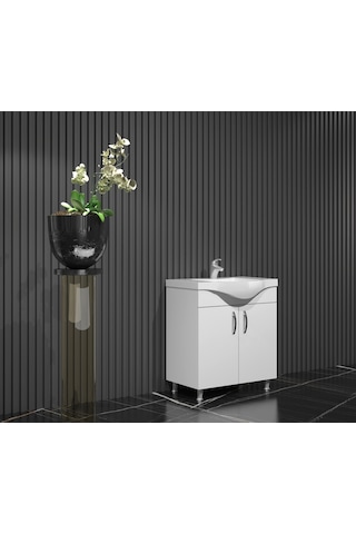 Yıldız Banyo Dolabı 65 Cm Ayaklı Beyaz Mdf Alt Modül Ve Lavabo Beyaz