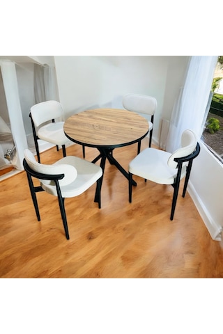 Yeliz Mutfak Masa Takımı 4 Kişilik Ahşap Desenli Yeliz004 Beyaz