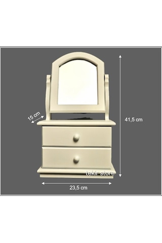 Ahşap Hareketli Aynalı Beyaz Lake Takı Ve Makyaj Organizeri