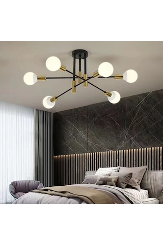 Neoglint Tavan Lambası 6 Işıklı Modern Metal Avize Siyah - Altın Diğer