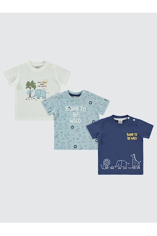 Civil Baby Erkek Bebek 3'lü Tişört Set 6-18 Ay Lacivert Lacivert
