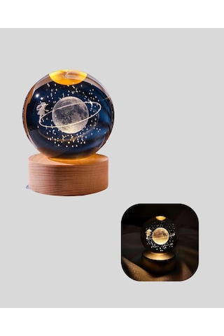 Ahşap Standlı Sarı Işıklı Dekoratif Küre Kız Figürü Tasarım 01