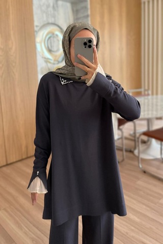 Ka Hijab Kolu Tüllü Merserize Takım - Füme