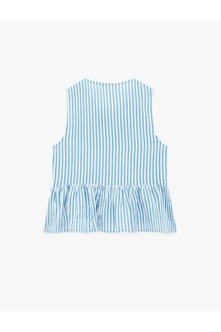 Koton Kolsuz Fiyonklu Önden Bağlamalı Çizgili Peplum Bluz Mavi Çizgili 6sak60246ew