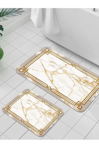 Dijital Baskılı Yıkanabilir Kaymaz Taban 2li Banyo Halısı Paspas Klozet Takımı 6001b
