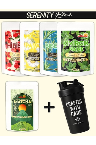 Güllüoğlu 5'li Çay Serisi + Shaker Matcha-hibiskus-papatya-biberiye-kıvırcık Nane