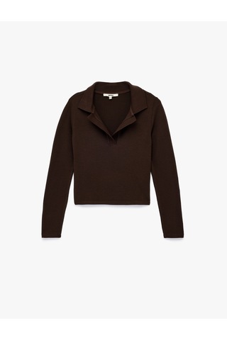 Koton Regular Fit Uzun Kollu Polo Yaka Tişört Kahverengi 6wak50025ek Kahve