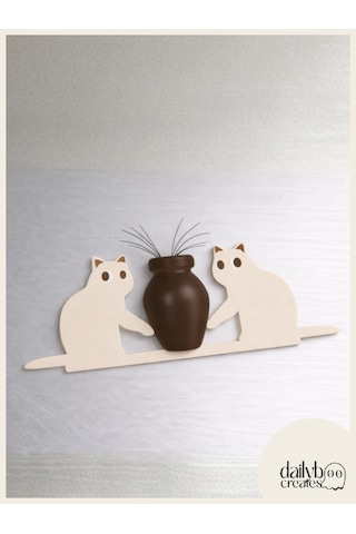 Kedi Bıyığı Toplayıcı Magnet-vazolu Buzdolabı Süs-2 Kedili Bıyık Biriktirme Magnet Bej