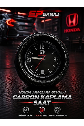 Honda Civic 1989 2025 Uyumlu Araç İçi Saat Honda Logolu Carbon Kaplama Tasarı -