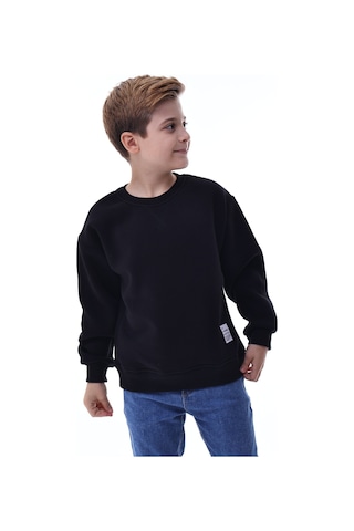 Erkek Çocuk Sweatshirt %100 Pamuk Rahat Kalıp 5-10 Yaş Siyah