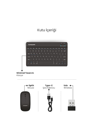 Sprange Tablet Ve Telefonlar İçin Bluetooth - Wireless Klavye Ve Mouse Set - Siyah Optik