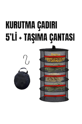 Tineke 5 Katlı Fermuarlı Meyve Sebze Kurutma Filesi Katlanabilir Doğal Kurutma Sepeti Kırmızı Kırmızı