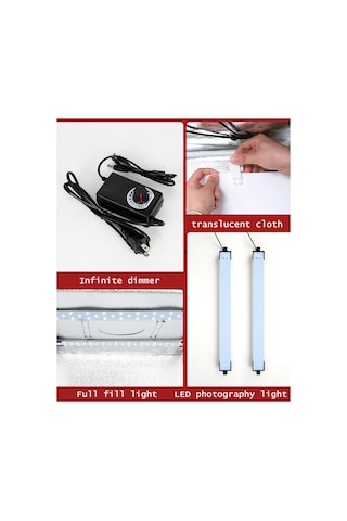 Pro 80x80 Cm Profesyonel Stüdyo Led Işıklı Ürün Fotoğraf Çekim Çadırı 3 Fonlu Büyük Boy Stüdyo Seti Çok Renkli