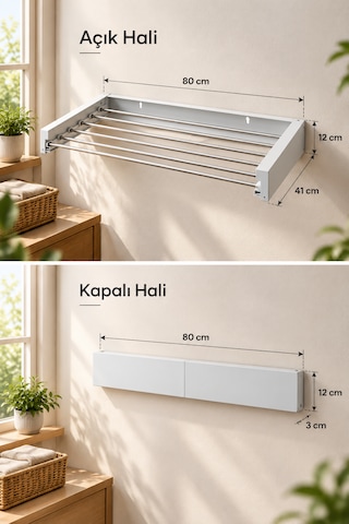 Lavinger Çamaşır Kurutma Askısı 80 Cm 6 Borulu Duvara Monte Kurutmalık Beyaz