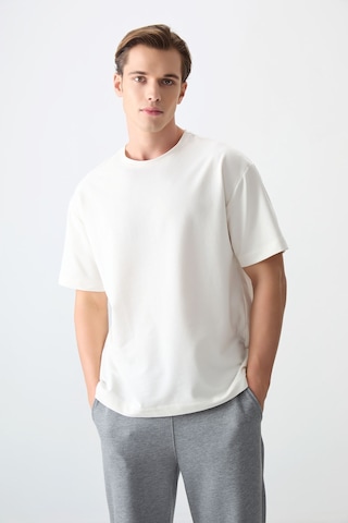 Air Jones Tommy Life Ekru Pamuklu Kalın Yumuşak Dokulu Oversize Fit Basic Erkek T-shirt - 88377 Ekru